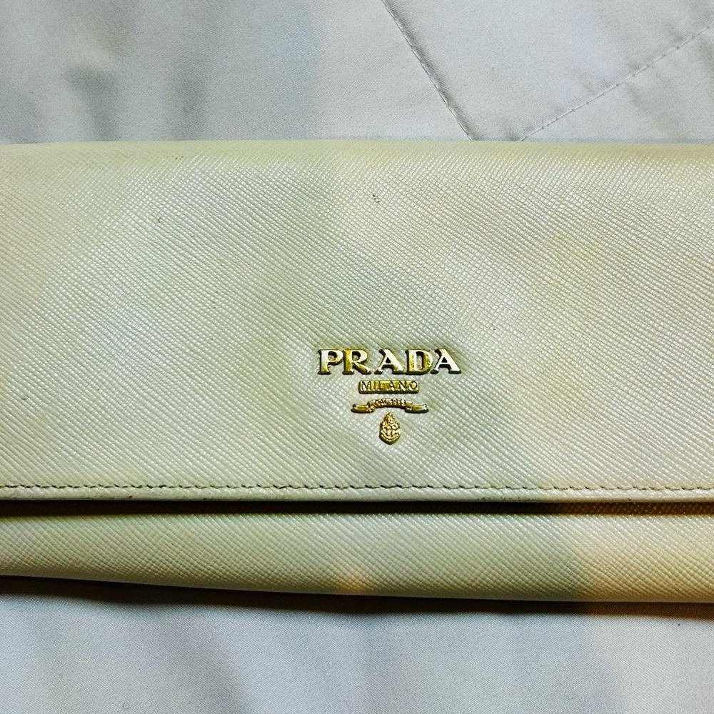 Prada Beige Saffiano Leather Wallet with Gold Logo
